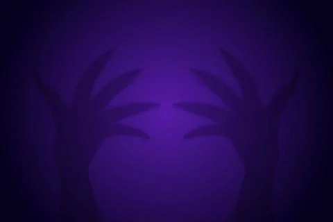 Monster evil hands shadow a on a purple background. Banner with Halloween Illustrazione stock