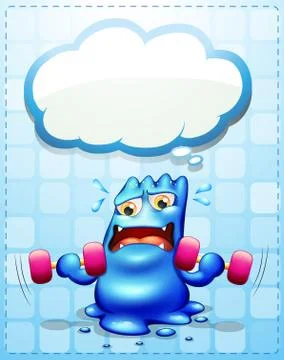 A monster exercising with an empty callout template Stock Illustration