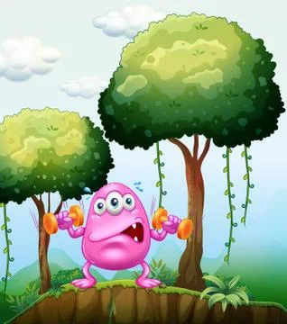 A monster exercising in the forest Stock Illustration