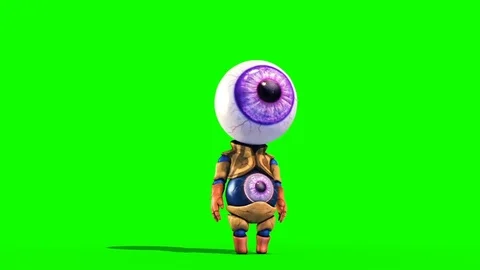 Monster Eye Man Walks Stop Green Screen Front 3D Renderings Animations Stock Footage 90343744