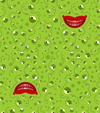 Monster face pattern seamless. Teeth and jaws of green monstrosity background Stock Illustration