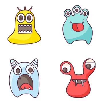 Monster Faces Doodle Icons Pack Stock Illustration