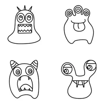 Monster Faces Doodle Icons Pack Stock Illustration