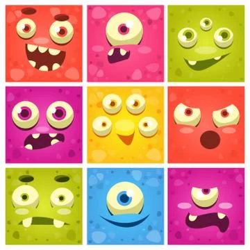 Monster Faces Set Stock Illustration