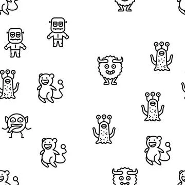 Monster funny cute alien vector seamless pattern Illustrazione stock