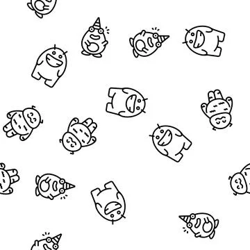 Monster funny cute alien vector seamless pattern イラスト素材