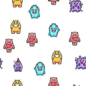 Monster funny cute alien vector seamless pattern 스톡 일러스트