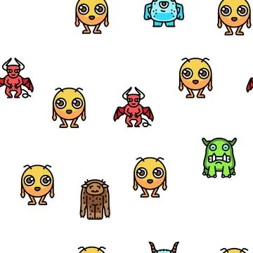 Monster funny cute alien vector seamless pattern Illustrazione stock