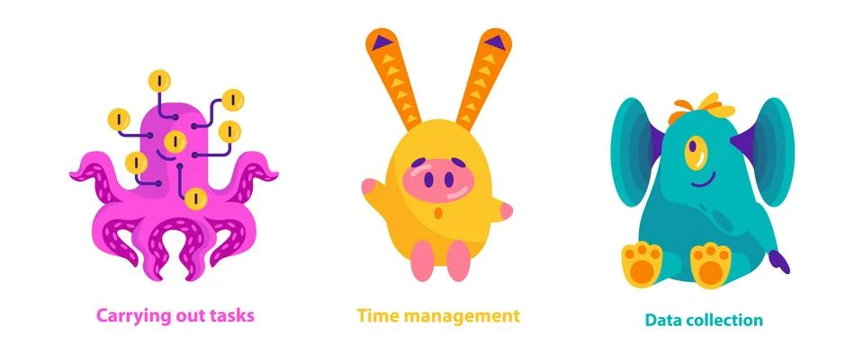 Monster helpers. Flat Vector Illustration イラスト素材