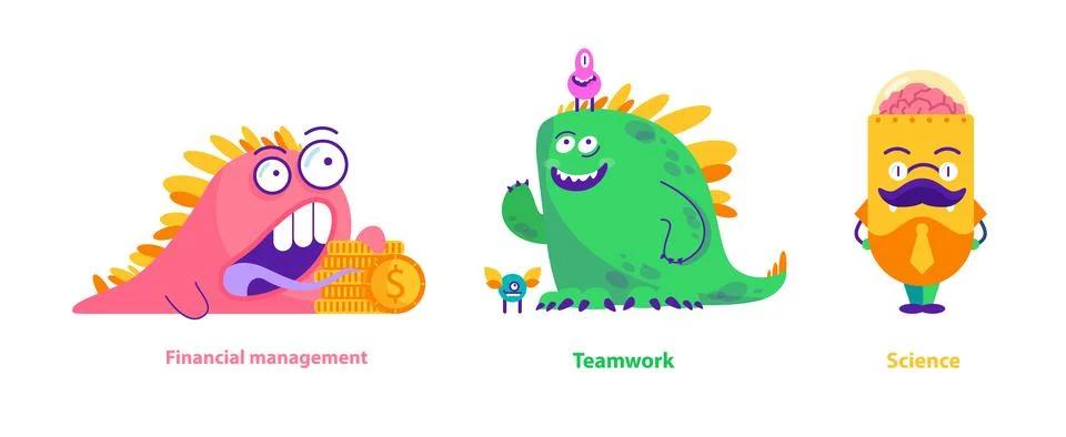 Monster helpers. Flat Vector Illustration Illustrazione stock