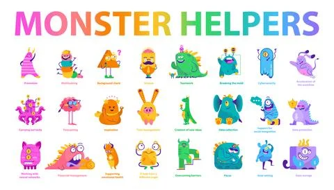 Monster Helpers set. Vector illustration Illustrazione stock