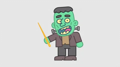 Monster holds pointer and smiles. Alpha channel 動画素材 287729602