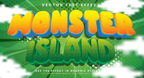 Monster Island 3d editable text effect template Stock Illustration