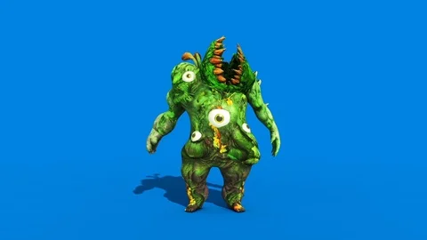 Monster man Carnivorous Plant Attacks Front Blue Screen 3D Rendering Animatio Video stock 87293069