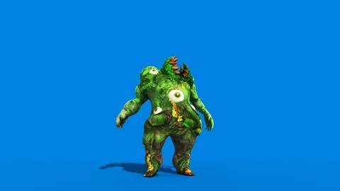 Monster man Carnivorous Plant Attacks Front down Blue Screen 3D Rendering Ani Stockbeeldmateriaal 87293075