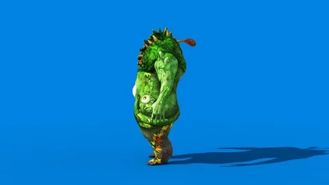 Monster man Carnivorous Plant Attacks Side Blue Screen 3D Rendering Animation Stockbeeldmateriaal 87293081