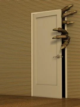 Monster opening a door Stock Illustration