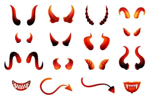 Monster or devil attributes and body parts set vector illustration isolated. Stock Illustration