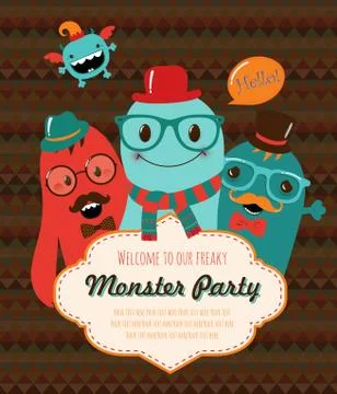 Monster Party Card Design. Vector Illustration Stock Illustration