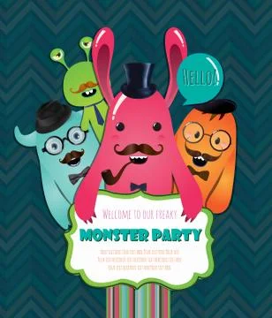 Monster Party Card Design. Vector Illustration Stock Illustration