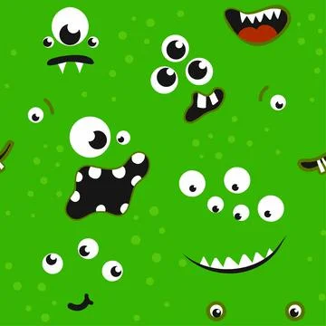 Monster pattern design with several monster faces Stock Illustration