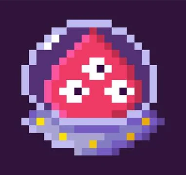 Monster of Pixel Game in Spaceship, Alien Vector Stock Illustration