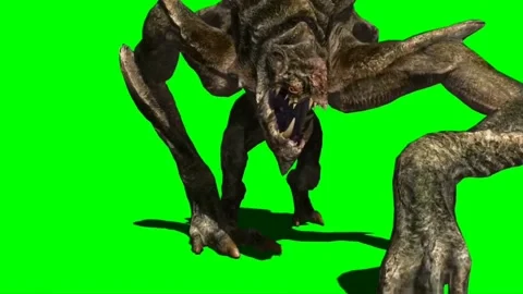 Monster Roaring on Green Screen 04 Stock Footage 228738262