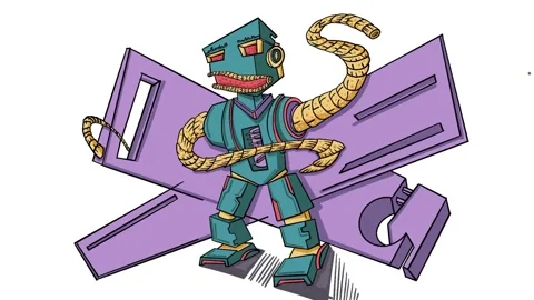 Monster robot drawing. made by hand. graffiti. illustration. fictional character Stock Footage 183396136