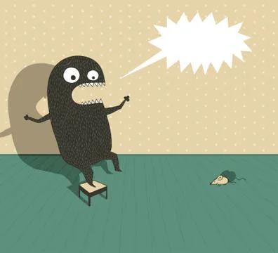 Monster scared by mouse Illustrazione stock