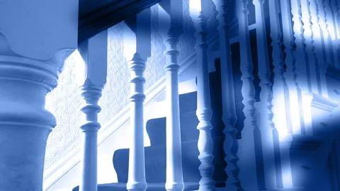 Monster Shadows And Lightning Over Staircase Frightening Scene Stock Footage 302097960