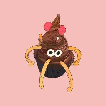 Monster spider cupcake, sketch vector. Stock Illustration