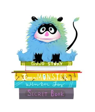 Monster on Stack of Books Read and Study Clipart Stock Illustration