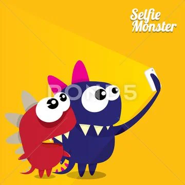 Monster Taking Selfie Photo on Smart Phone Stock Illustration