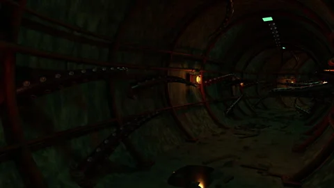 Monster tentacles inside a dark tunnel Stock Footage 348331160
