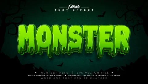 Monster Text Effect Illustration. Editable Graphic Style with Green Typogra.. Stock Illustration