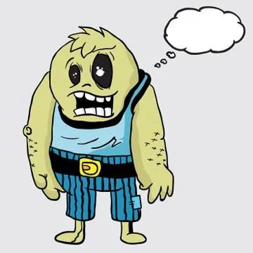 Monster with thought bubble doodle Stock Illustration