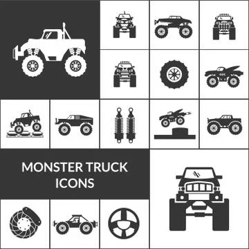Monster Truck Icons Set Stock Illustration