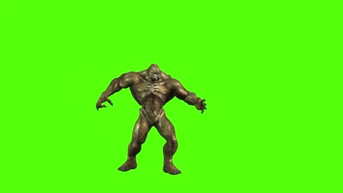 Monster Turn and Attack Green Screen Animation 3D Rendering Stock Footage 296056218