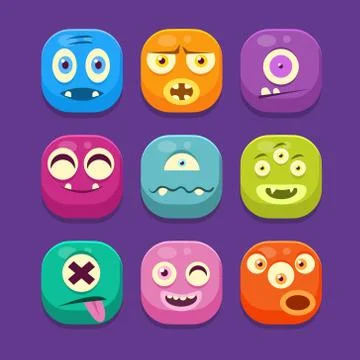 Monster Web Icons, Colourful Vector Illustrations Stock Illustration