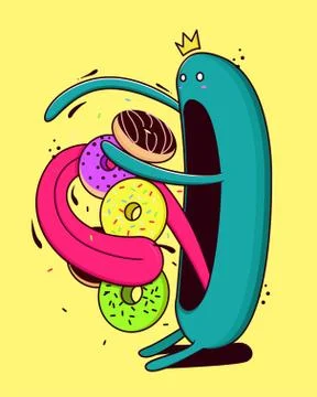 Monster Who Love Doughnut Stock Illustration