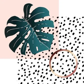 Monstera and geometry-02 Stock Illustration