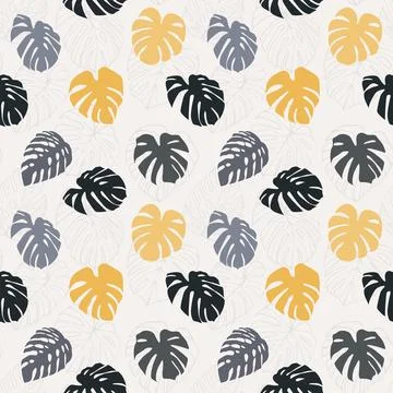 Monstera Deliciosa Leaf Seamless Pattern. Perfect for Textile, Fabric, Back.. Stock Illustration