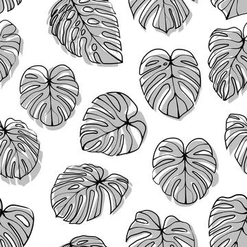 Monstera Deliciosa Leaf Seamless Pattern. Perfect for Textile, Fabric, Back.. Stock Illustration