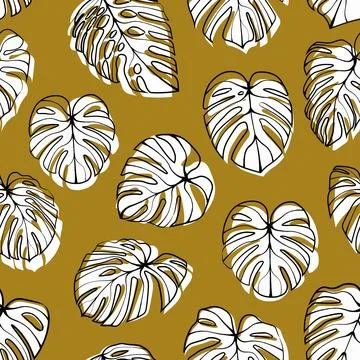 Monstera Deliciosa Leaf Seamless Pattern. Perfect for Textile, Fabric, Back.. Illustrazione stock