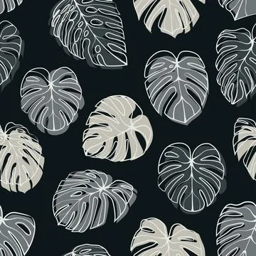 Monstera Deliciosa Leaf Seamless Pattern. Perfect for Textile, Fabric, Back.. Stock Illustration