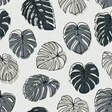 Monstera Deliciosa Leaf Seamless Pattern. Perfect for Textile, Fabric, Back.. Stock Illustration