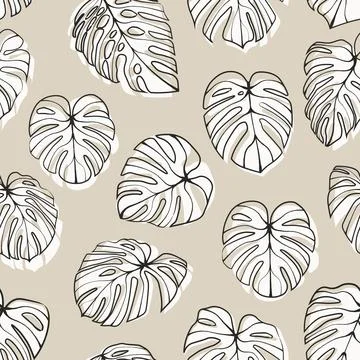 Monstera Deliciosa Leaf Seamless Pattern. Perfect for Textile, Fabric, Backgroun Stock Illustration