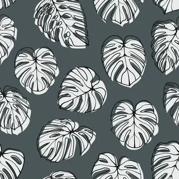 Monstera Deliciosa Leaf Seamless Pattern. Perfect for Textile, Fabric, Backgroun Stock Illustration