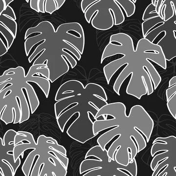 Monstera Deliciosa Leaf Seamless Pattern. Perfect for Textile, Fabric, Backgroun Stock Illustration