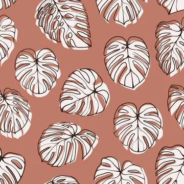 Monstera Deliciosa Leaf Seamless Pattern. Perfect for Textile, Fabric, Backgroun Stock Illustration